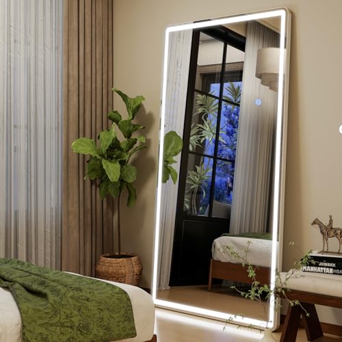 GLSLAND Full Length Mirror with Lights, 71"x30" Dimmable Floor Mirror – 3-Color Lighting, Standing or Wall-Mounted LED Body Mirror for Bedroom & Cloakroom - color: Rectangle, size: 71"L x 30"W