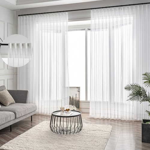 Off White Pinch Pleated Sheer Curtains 120 Inch Long Extra Floor to Ceiling - color: Off White, size: 50"W x 120"L (Pack of 2)