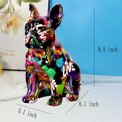 French Bulldog Statue Sculpture Sitting Graffiti Dog Home Decor Figurine - color: A5