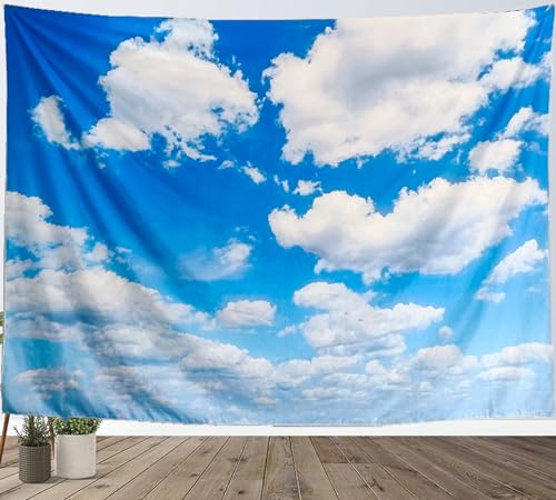 TUGCAY Blue Sky Tapestry White Cloud Tapestry Wall Hanging Ceiling Tapestries Clear Sunny Sky Clouds Backdrop Art Poster Wall Decor for Bedroom Living Room Dorm Kitchen Bathroom, 80x60 Inch - size: 80"L x 60"W