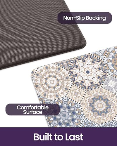 DEXI Kitchen Floor Mats Cushioned Anti Fatigue Runner Rug, 24x87 - color: Blue/Beige, size: 87"L x 24"W x 0.4"Th