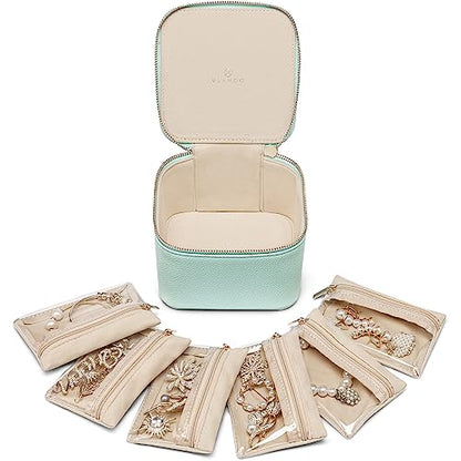 VLANDO Travel Jewelry Organizer with Clear 6 Velvet Bags,Lake Blue - color: 6PCS-Lake Blue