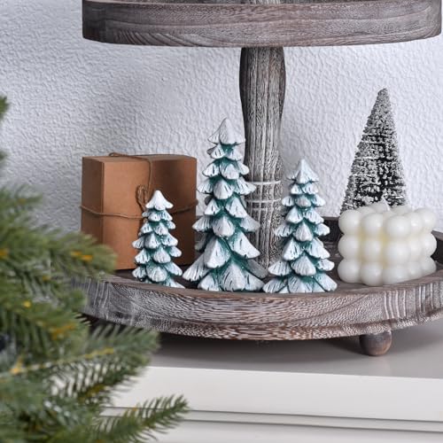 Resin Christmas Tree Figurines, 3pcs Snow-Dusted Tabletop Christmas Trees for Winter Decor, Rustic Christmas Table Decor, Holiday Table Centerpieces for Home, Shelf, Mantel (white-green)