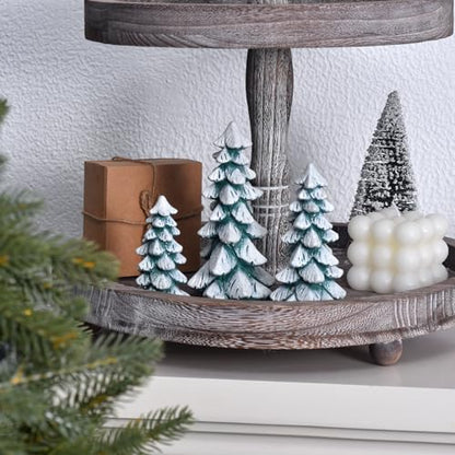 Resin Christmas Tree Figurines, 3pcs Snow-Dusted Tabletop Christmas Trees for Winter Decor, Rustic Christmas Table Decor, Holiday Table Centerpieces for Home, Shelf, Mantel (white-green)
