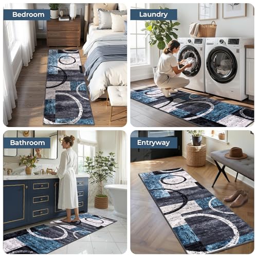 Yamaziot 2x6 Washable Modern Abstract Runner Rug Non-Slip for Hallways - color: Blue/Multi, size: 2x6ft