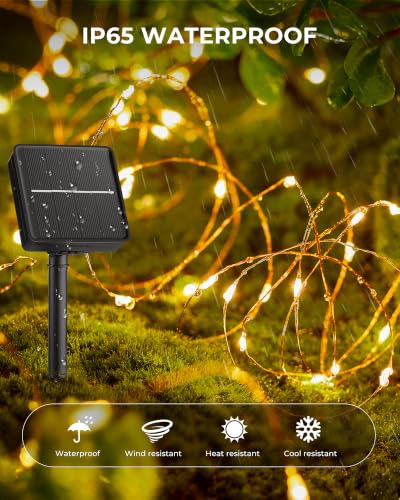 Solar String Lights, 2 Packs Total 66Ft 200 LED Fairy Lights with 8 Modes - color: Warm White, size: 33FT*2Packs