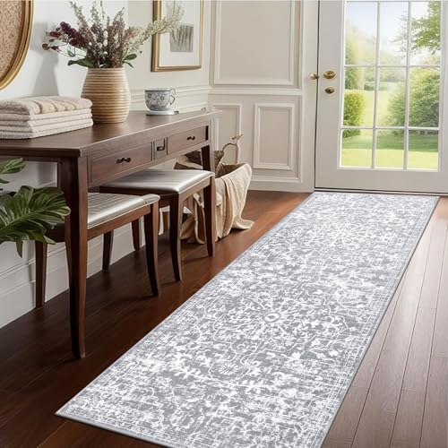 Pauwer Hallway Runner Rug 2x6, Washable Boho Kitchen Runner, Grey White - color: Grey White, size: 2' x 6' (Runner)