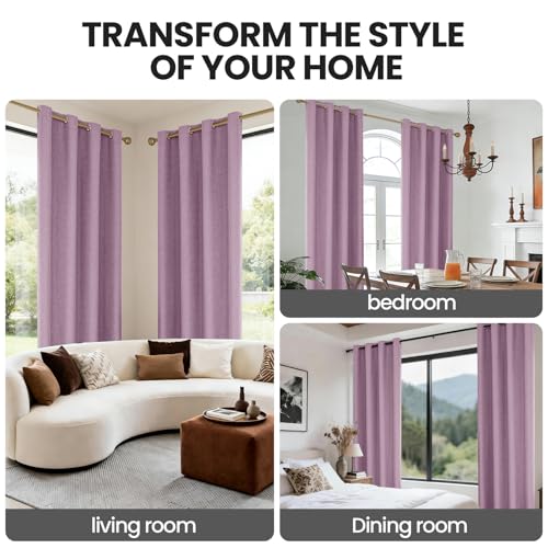 Faux Linen 100% Blackout Curtains, 52" W x 72" L (2 Panels) - color: Light Purple, size: 52"W x 72"L (Pack of 2)