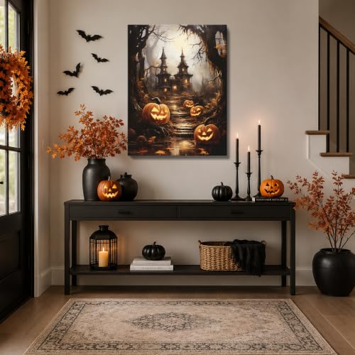 Halloween Wall Art, Gothic Haunted House and Pumpkin Halloween Pictures - color: Halloween01, size: 11"Lx14"W