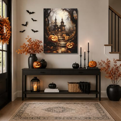Halloween Wall Art, Gothic Haunted House and Pumpkin Halloween Pictures - color: Halloween01, size: 20"Lx24"W