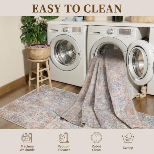 Tangsoo Abstract 3x8 Hallway Washable Runner Rug, Modern Non Slip Runner - color: Orange Red/Blue, size: 3' X 8' (Runner)