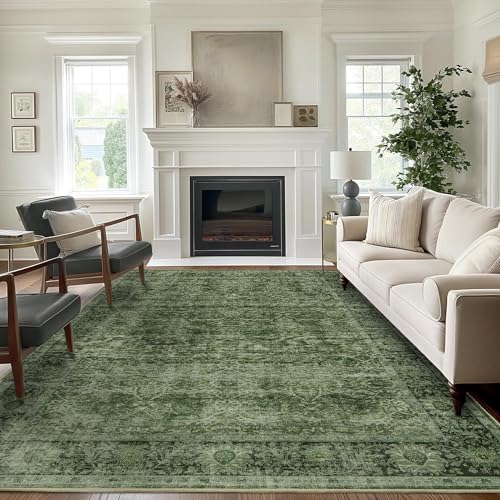 6x9 Green Washable Rug for Living Room Vintage Distressed Bedroom Rug - color: Green, size: 6'*9'(Rectangular)