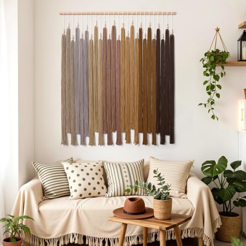 Macrame Wall Hanging Large Boho Home Decor Aesthetic Modern Chic Wall Art - color: Brown
