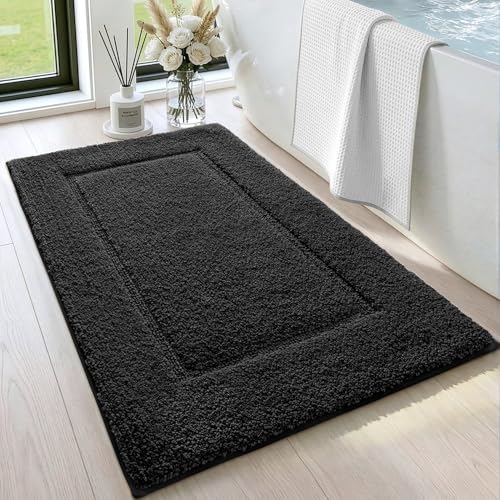 DEXI Bath Mat 24x16, Soft Absorbent Bathroom Rugs Non Slip, Black - color: Black, size: 24" X 16" (Rectangular)