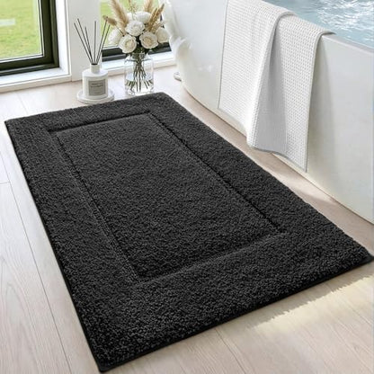 DEXI Bath Mat 24x16, Soft Absorbent Bathroom Rugs Non Slip, Black - color: Black, size: 24" X 16" (Rectangular)