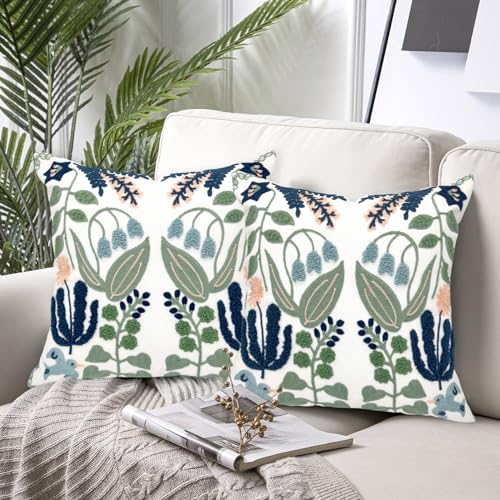 Alysheer Floral Embroidered Throw Pillow Cover 20"x 20" Set of 2 Blue Green - color: - Blue Green, size: 20" x 20" (Pack of 2)