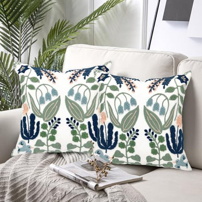 Alysheer Floral Embroidered Throw Pillow Cover 20"x 20" Set of 2 Blue Green - color: - Blue Green, size: 20" x 20" (Pack of 2)