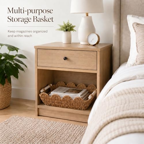 Coeusy Set of 2 Paper Rope Scalloped Baskets, Cute Wicker Basket Natural - color: Neutral