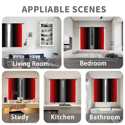 Red and Black Curtains Ombre Burgundy Grey Gradient Gothic Goth Cool Mens Dark Spooky Design 42W x 63L Inches Rod Pocket for Bedroom Living Dining Room Window Drapes Treatment Fabric 2 Panels - color: Black and Red, size: 42"W x 63"L (Pack of 2)