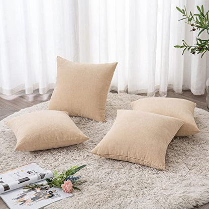 GAWAMAY Beige Chenille Throw Pillow Covers 18x18 Set of 4 for Couch - color: Beige, size: 18" x 18" (Pack of 4)