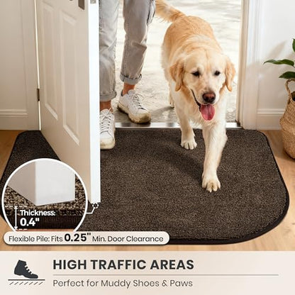 PURRUGS Dirt Trapping Door Mat, 24" x 35.5"(Half Round), Heathered Brown - color: Heathered Brown, size: 24" X 35.5" (Half Round)