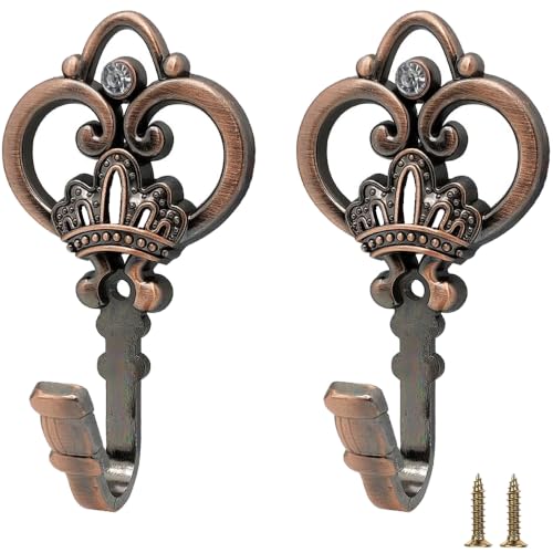 2 Pack Copper Crown Curtain Holdbacks, Heavy Duty Metal Wall Hooks for Hanging Drapes, Coats, Hats & Towels, Vintage Rustic Decor for Living Room, Bedroom, Entryway - color: Copper, size: 2PCS