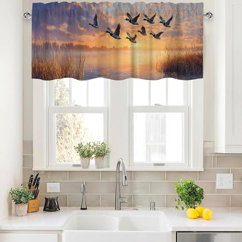 Mallard Duck Valance Curtains,Rod Pocket Valances for Windows,Small Window Treatment Valances for Kitchen,Living Room,Bedroom,Bathroom,Home Decor,18x54 Inch,1 Panel,Rustic Reed Pond Scenery - color: Mallard Duck01, size: 54"W x 18"L (Pack of 1)