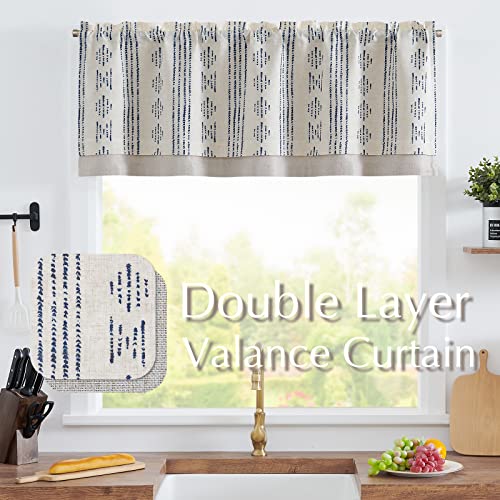 jinchan Striped Valance 18 Inch Modern Boho 1 Panel Blue on Linen - color: Boho Blue on Linen, size: 50"W x 18"L (Pack of 1)