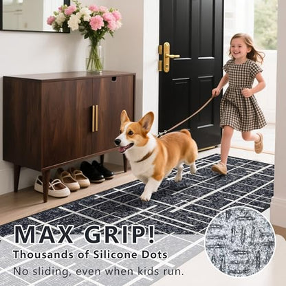 Distressed Stripe 2.6x12 Long Hallway Runner Rug Non Slip,Midnight Black - color: Striped-black/White, size: 2'7" x 12' (Runner)
