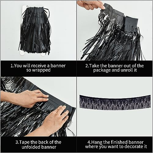 BEISHIDA Black Fringe Garland Banner 3Pack 30ft Wall Tinsel Foil Streamers - color: Black