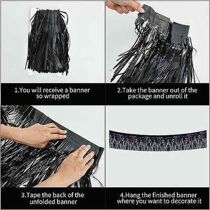 BEISHIDA Black Fringe Garland Banner 3Pack 30ft Wall Tinsel Foil Streamers - color: Black