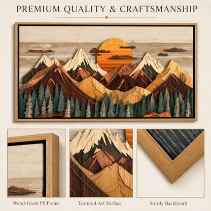 Framed Large Woodland Mountain Canvas Wall Art 16x32 Inch