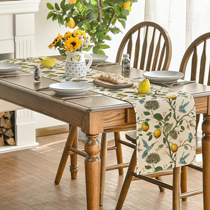 Artoid Mode Brown Lemon Tree Bird Flower Summer Table Runner,Spring Kitchen Dining Table Decoration for Home Party Decor 13x36 Inch - size: 13" x 36", Table Runner