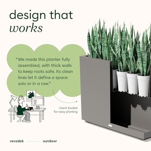 Veradek Block Series Span Planter - Tall Rectangular Outdoor Planter - color: Gray, size: Medium - 2 Pack
