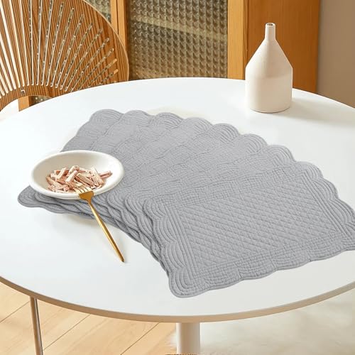 HOMBYS Quilted Placemats Set of 6 Washable-13x18 inches Rectangular Placemats for Kitchen Table-100% Cotton Fabric Rectangular Table Mats, (Dark Grey) - color: Dark Grey
