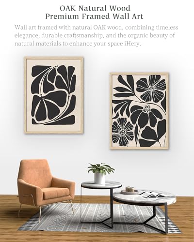 iHery 16x20in Black Beige Botanical Framed Abstract Wall Art - color: OAK Framed Plant, size: 20"L x 16"W
