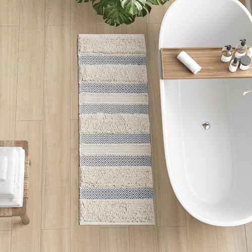 INK+IVY Asher Non-Slip Bath Rug Absorbent Quick Dry Striped, 22 x 58, Grey - color: Grey, size: 1'10" x 4'10" (Rectangular)