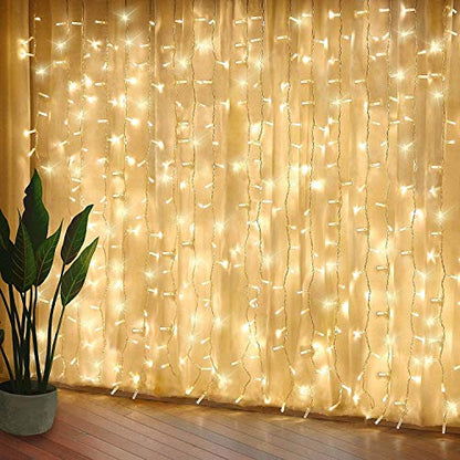 6.6x6.6 Ft Curtain Lights, Warm White Christmad Fairy Wall Decoration