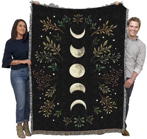 Pure Country Weavers Moonlight Garden Olive by Episodic Drawing - Gift Tapestry Throw Blanket Woven from Cotton - Made in The USA (72x54) - color: Moonlight Garden Olive, size: 72x54