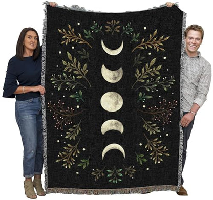Pure Country Weavers Moonlight Garden Olive by Episodic Drawing - Gift Tapestry Throw Blanket Woven from Cotton - Made in The USA (72x54) - color: Moonlight Garden Olive, size: 72x54