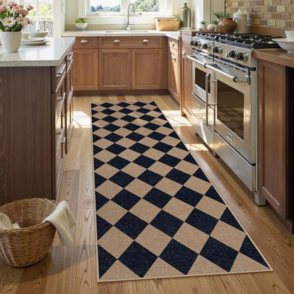 Lahome Checkered Easy Jute Rug, 2'6" x 8' Carpet Runners for Hallway 8ft Washable Rug Non Slip Kitchen Runner, Checkerboard Black Indoor Outdoor Carpet for Entryway