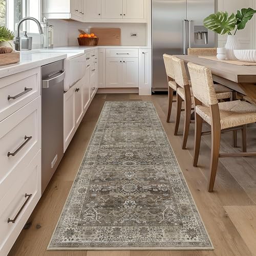 Zeeinx 2x6 Runner Rug Grey Brown Vintage Washable Runner Rugs for Kitchen - color: Antique/Moss, size: 2'*6'(Runner)