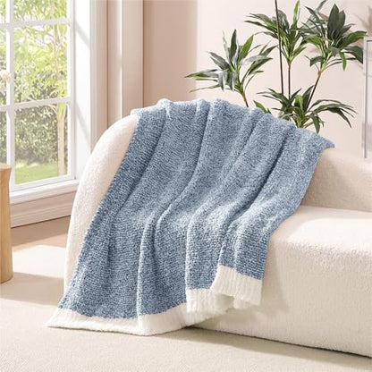 WRENSONGE Soft Throw Blanket for Couch-Cozy Reversible Knitted Blankets - color: Aesthetic Blue, size: Throw (50"x 60")