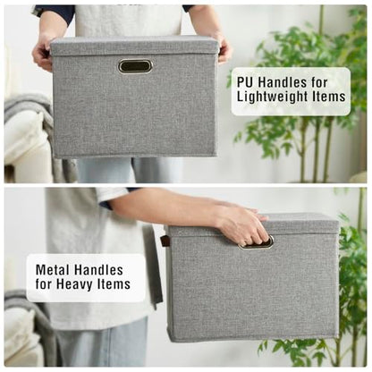 15" Fabric Storage Box with Lids, 3-Pack, Gray - color: Gray, size: Medium-15"