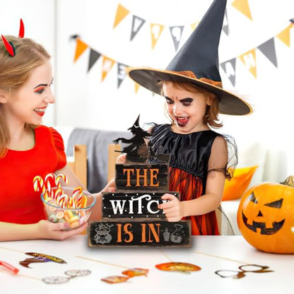 Halloween Decor Indoor - Rustic Wooden Witch Signs Home Decorations for Farmhouse Kitchen, Shelf, Living Room, Tabletop Decorations, Suitable for Fall Party Table Centerpiece - style: Halloween