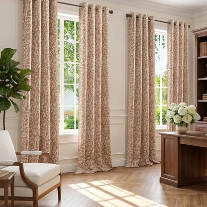 jinchan Taupe Floral Curtians 96 Inch Room Darkening Grommet 2 Panels - color: *Taupe, size: 50"W x 96"L (Pack of 2)