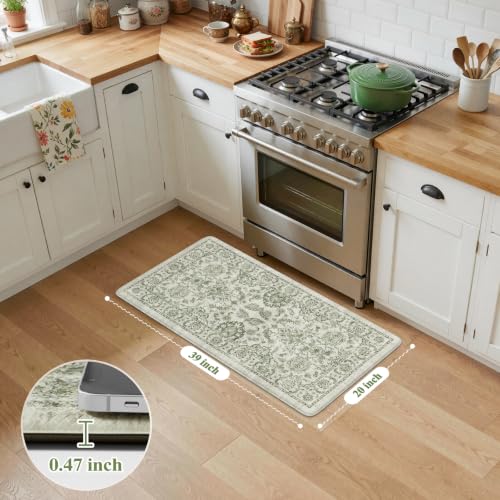 KIMODE Anti Fatigue Kitchen Mats Non-Slip, Cushioned Vintage Kitchen Rugs - color: Sage Green, size: 20"x39"--0.47 inches
