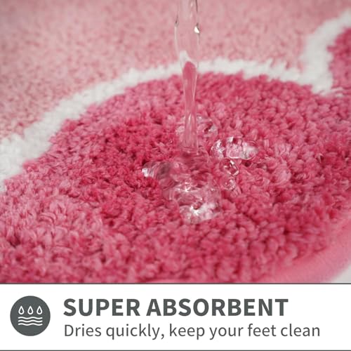 Scalloped Rose Pink Bathroom Rug Runner, Non Slip Absorbent 24"x59" - color: Rose Pink, size: 2' x 4'92" (Rectangular)
