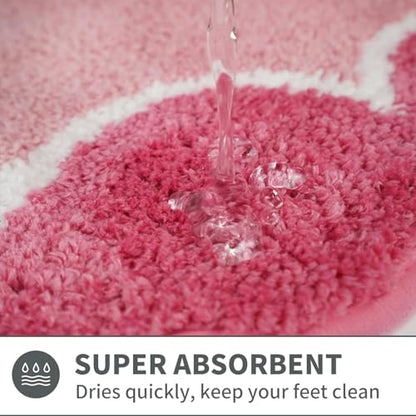 Cute Scalloped Rose Pink Bathroom Rugs, Non Slip Absorbent 24"x36" - color: Rose Pink, size: 2' x 3' (Rectangular)