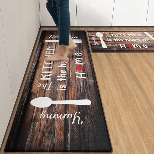 Arttown Anti-Fatigue Kitchen Rug Set of 2, Waterproof Non-Slip, Knife - color: Knife Fork Brown Kitchen Mat, size: 17.3 x 47 inch + 17.3 x 29 in